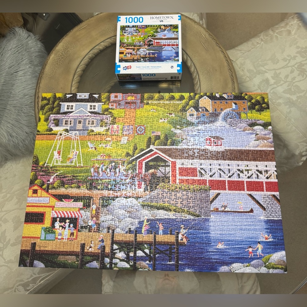 Sunday at the Covered Bridge 1000 Piece Jigsaw Puzzle Sure Lox